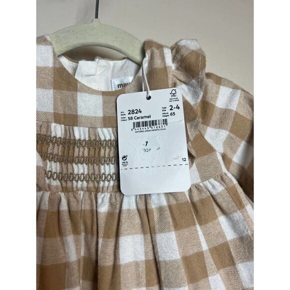 MWT Mayoral Gingham Caramel Dress Sz. 2-4mo - Picture 5 of 6